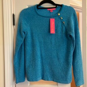 Lilly Pulitzer Turquoise Sweater with Gold Buttons